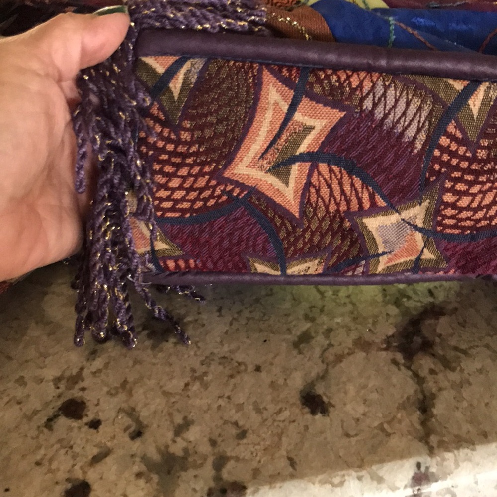 Patchwork Beaded Fringe Tote Bag - Multicolor. - Picture 9 of 11